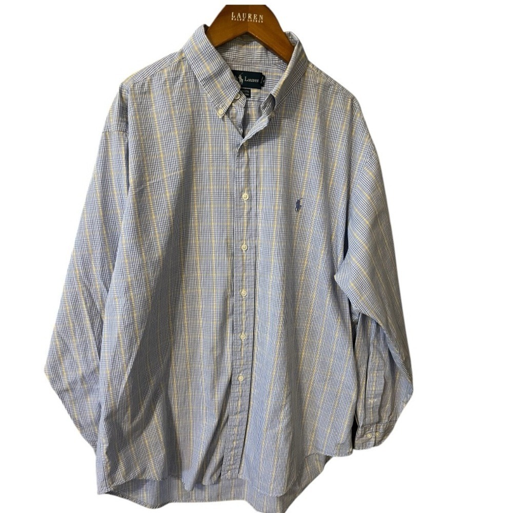Polo Ralph Lauren Yarmouth Size 16 1:2 34/35 Long Sleeve Shirt Blue & Yellow